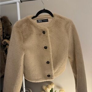 Zara Women's Cream Teddy Jacket